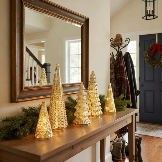 🎄5-częściowy zestaw dekoracyjnych świecących choinek z żywicy